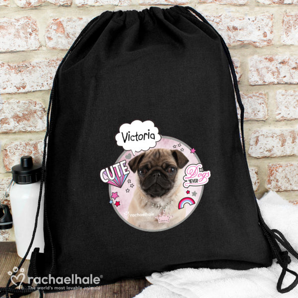 Rachael Hale Doodle Pug Black Swim & Kit Bag